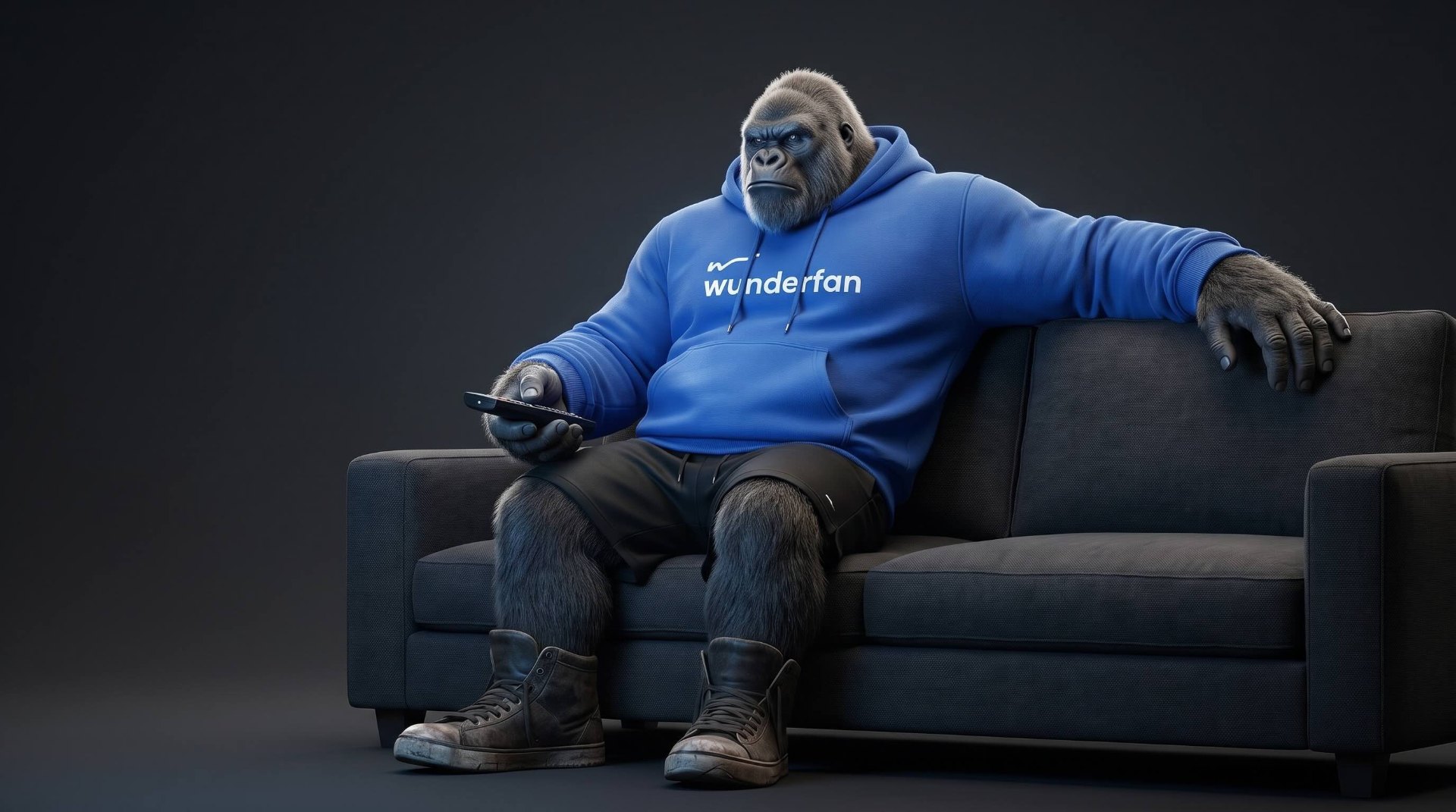 Bud on the couch, phone in hand, already watching